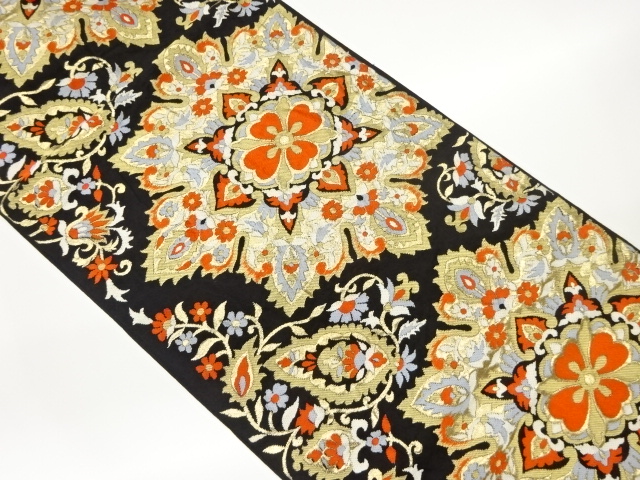 華文に花唐草模様織出し袋帯